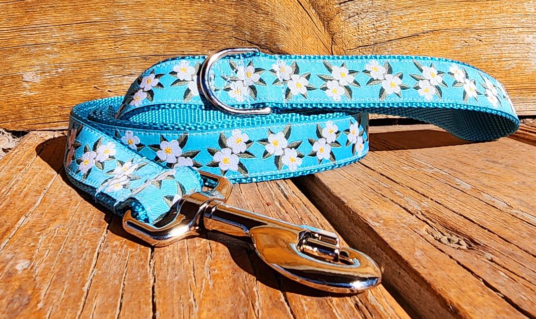 1" Blue Floral Dog Collar, Leash, or Martingale - 1" wide image 2