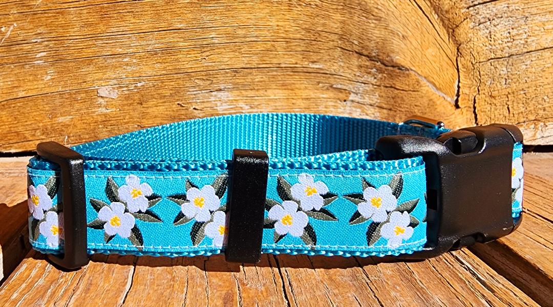 1" Blue Floral Dog Collar, Leash, or Martingale - 1" wide image 3