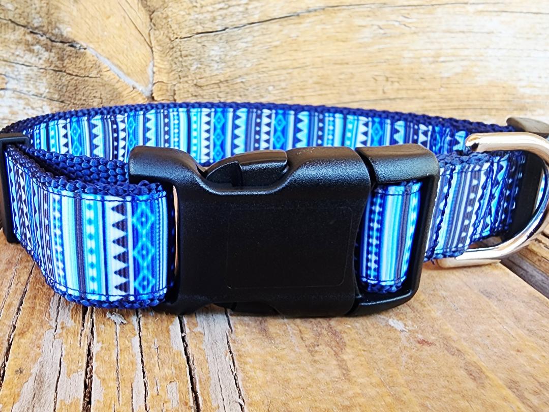 1" Blue Tribal Dog Collar, Leash, or Martingale image 3
