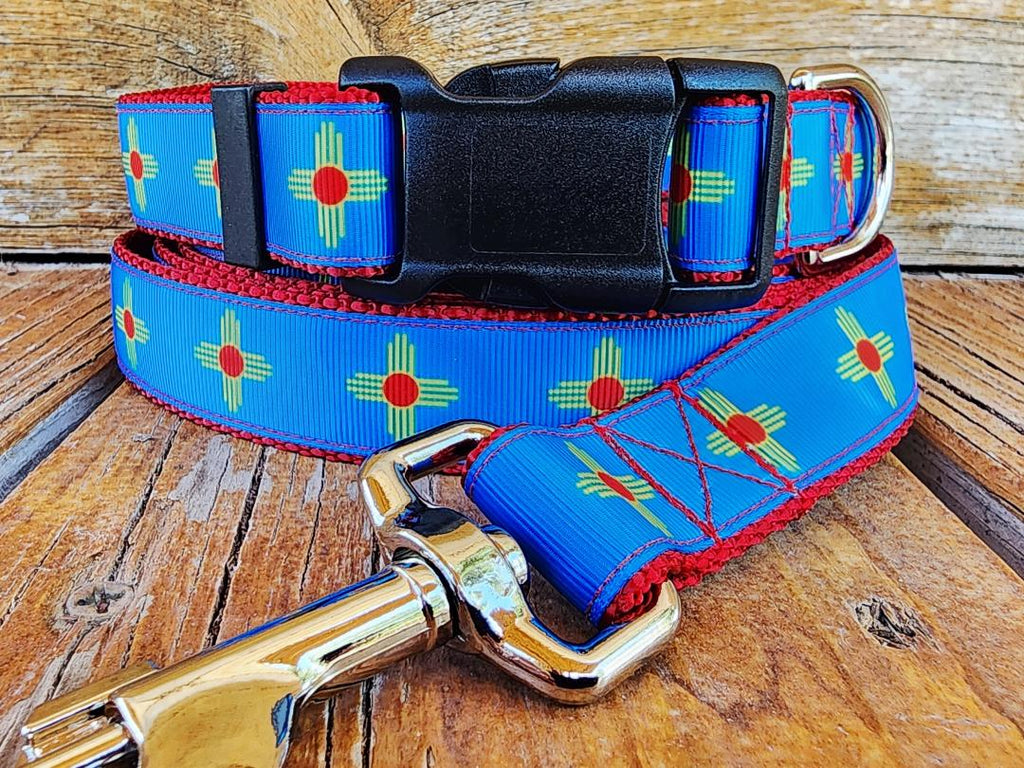 1" Blue Zia NM Dog Collar, Leash, or Martingale image 0
