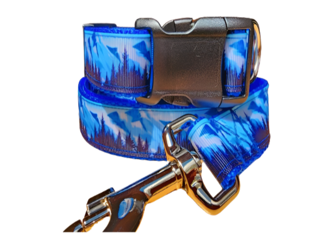1" Mountain Tree Blue Dog Collar, Leash, or Martingale image 0