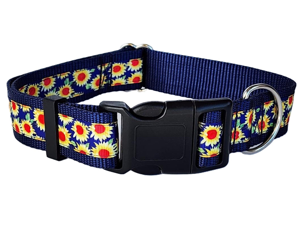 1.5" Blue Sunflower Dog Collar image 1