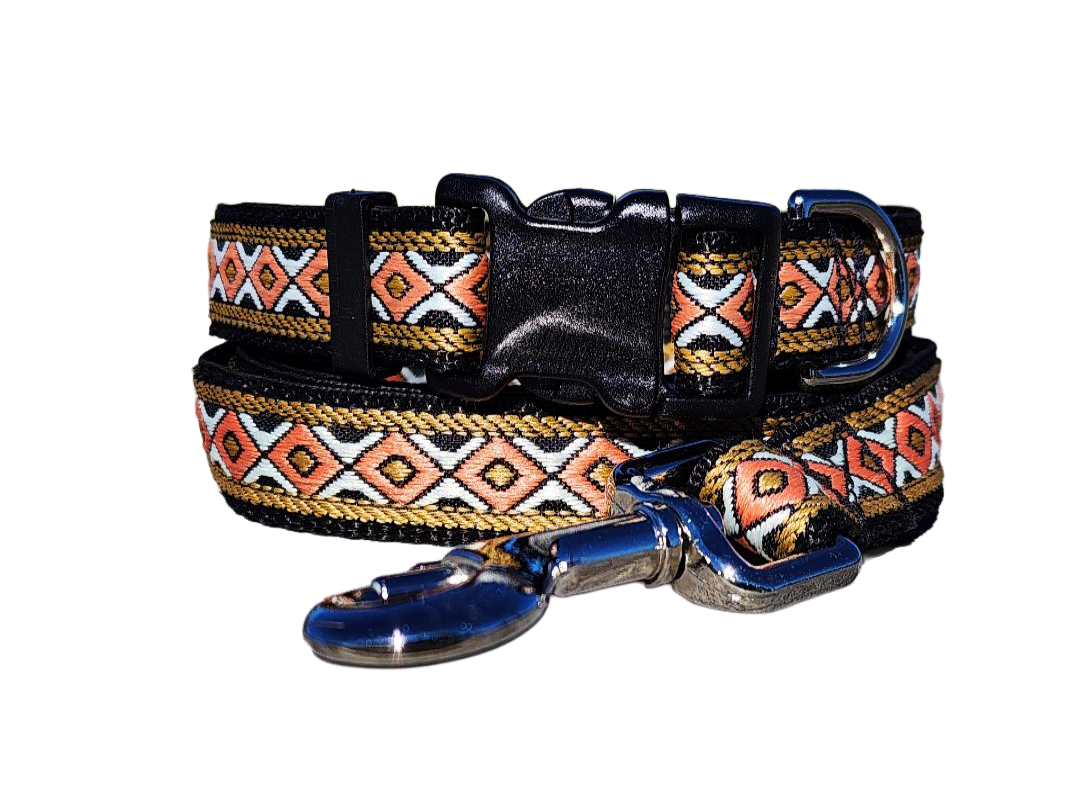 3/4" Black Southwest Dog Collar or Leash