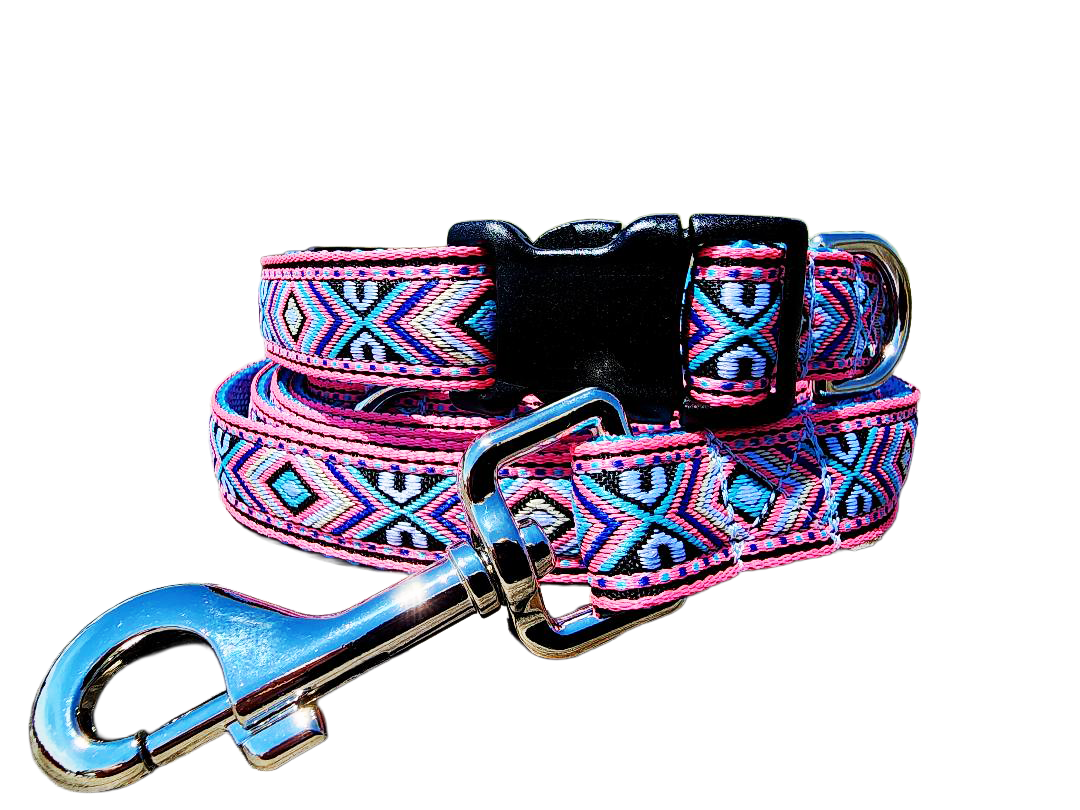 3/4" Pink Southwest Dog Collar or Leash