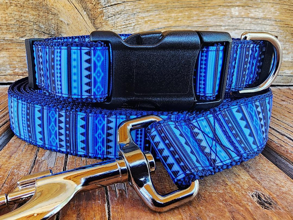 1" Blue Tribal Dog Collar, Leash, or Martingale image 0