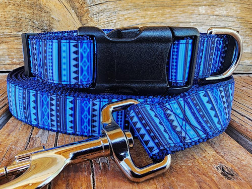 1" Blue Tribal Dog Collar, Leash, or Martingale image 0
