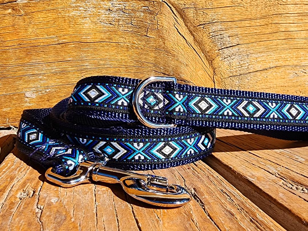 1" Blue Southwest Dog Collar, Leash, or Martingale - 1" wide image 4