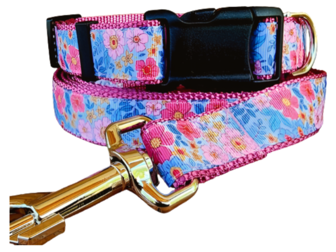 1" Pink Flower Dog Collar, Leash, or Martingale image 0