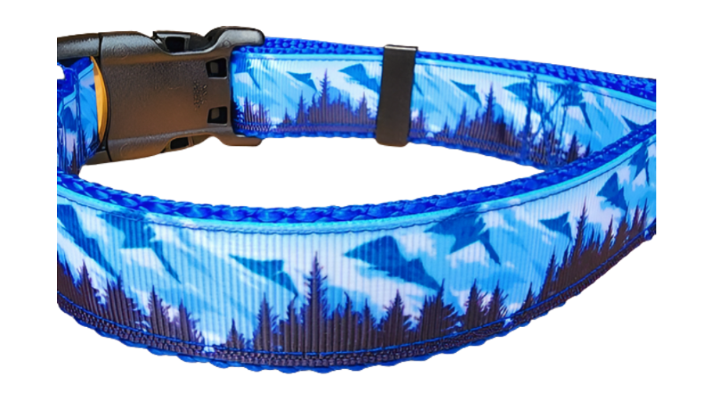 1" Mountain Tree Blue Dog Collar, Leash, or Martingale image 1