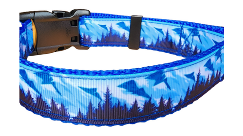 1" Mountain Tree Blue Dog Collar, Leash, or Martingale image 1
