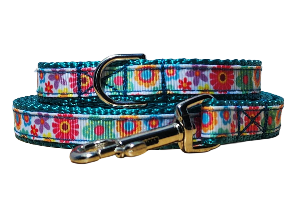 1/2" Teal Floral Dog Collar or Leash