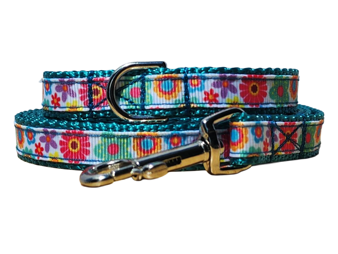 1/2" Teal Floral Dog Collar or Leash