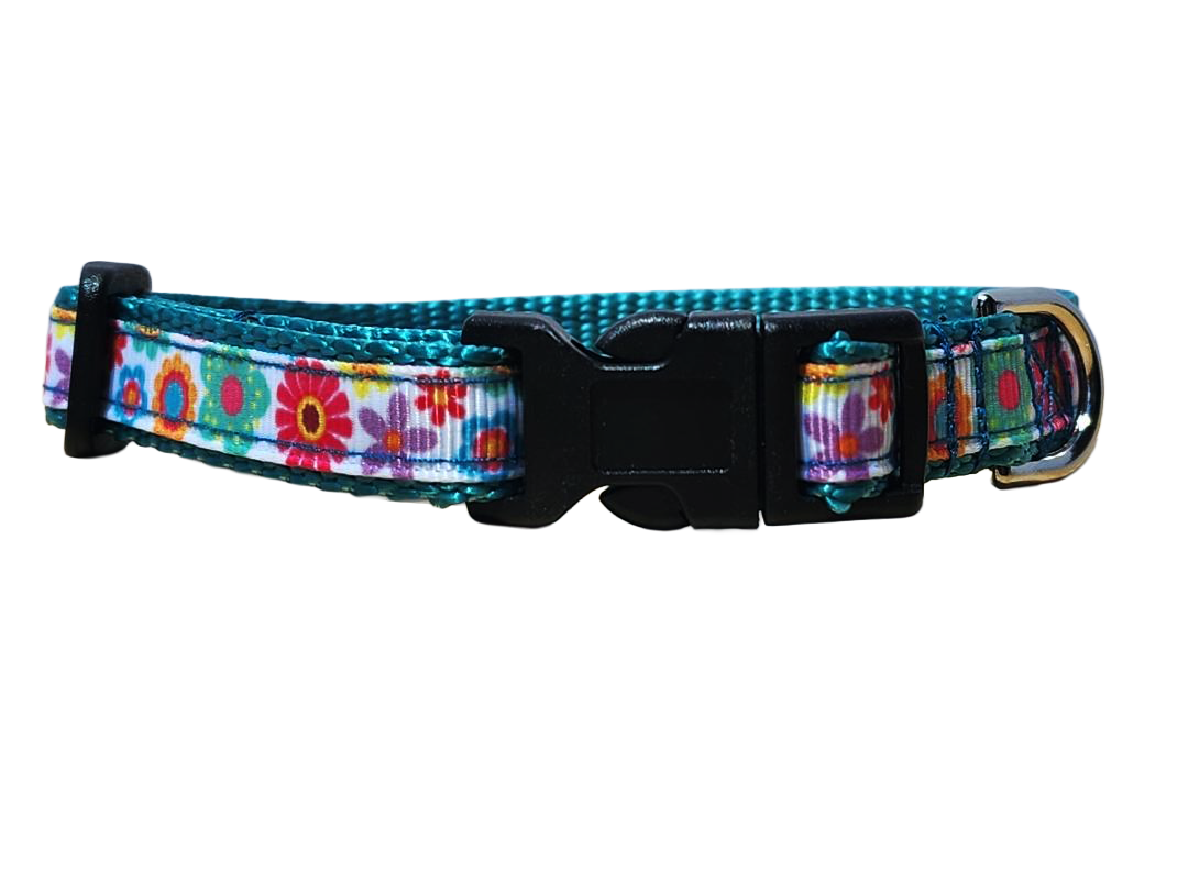 1/2" Teal Floral Dog Collar or Leash