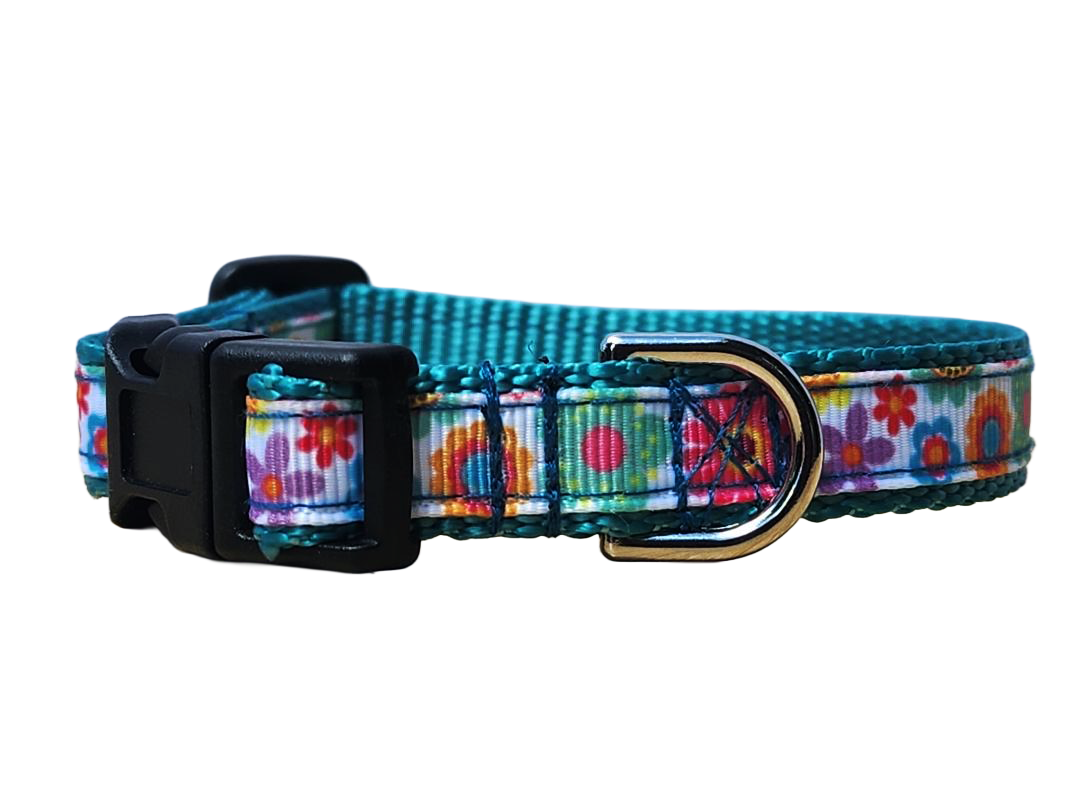 1/2" Teal Floral Dog Collar or Leash