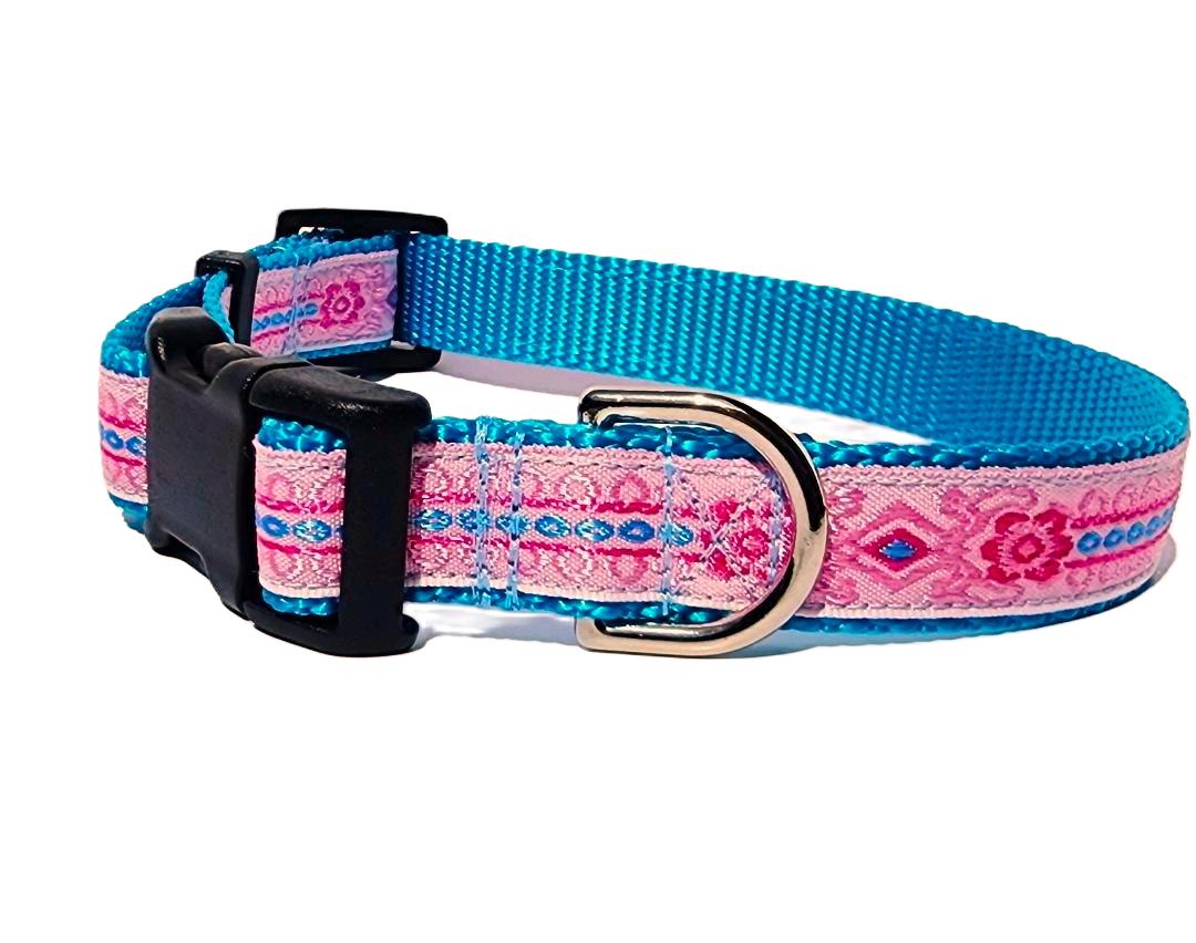 3/4" Pink & Blue Floral Dog Collar, Leash, or Martingale image 4