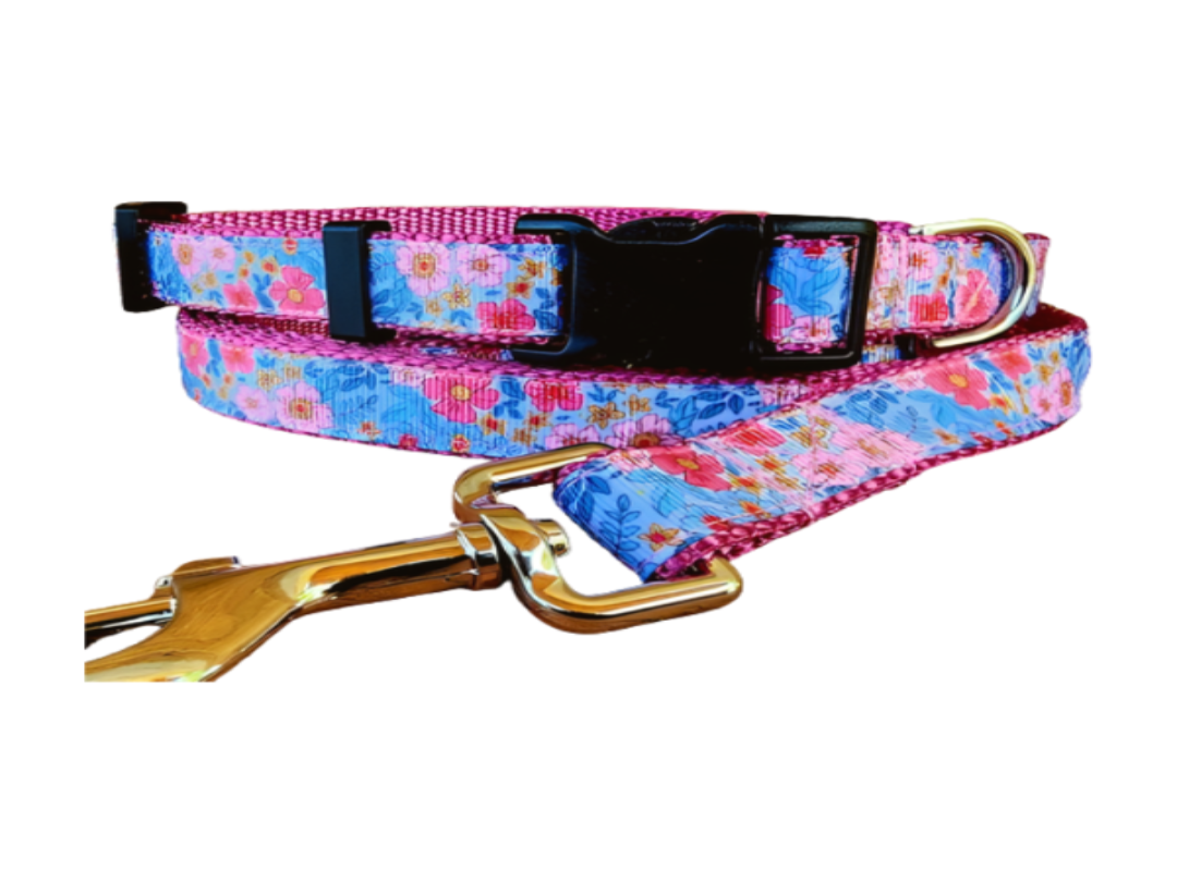 3/4" Pink Flower Dog Collar, Leash, or Martingale image 0