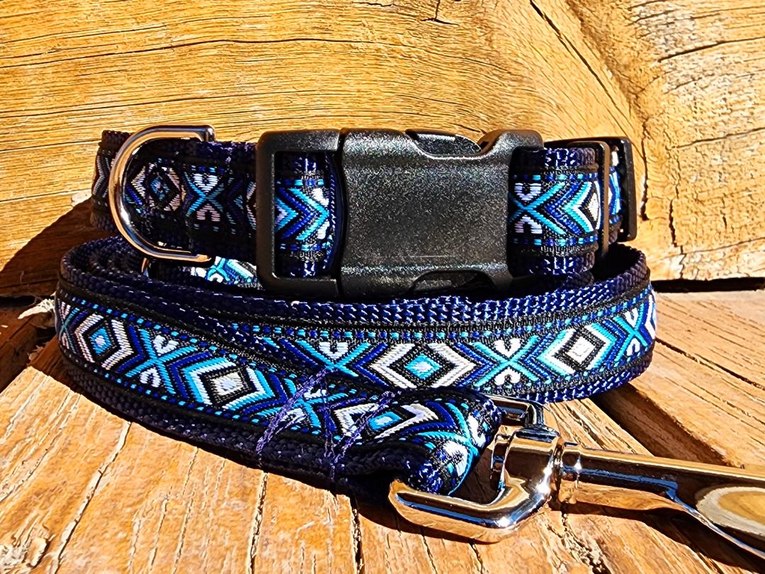 1" Blue Southwest Dog Collar, Leash, or Martingale - 1" wide image 0