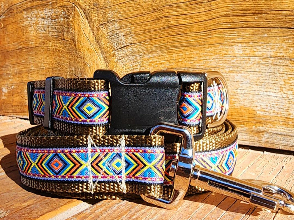 1" Tan Southwest Dog Collar, Leash, or Martingale 1" Wide image 0