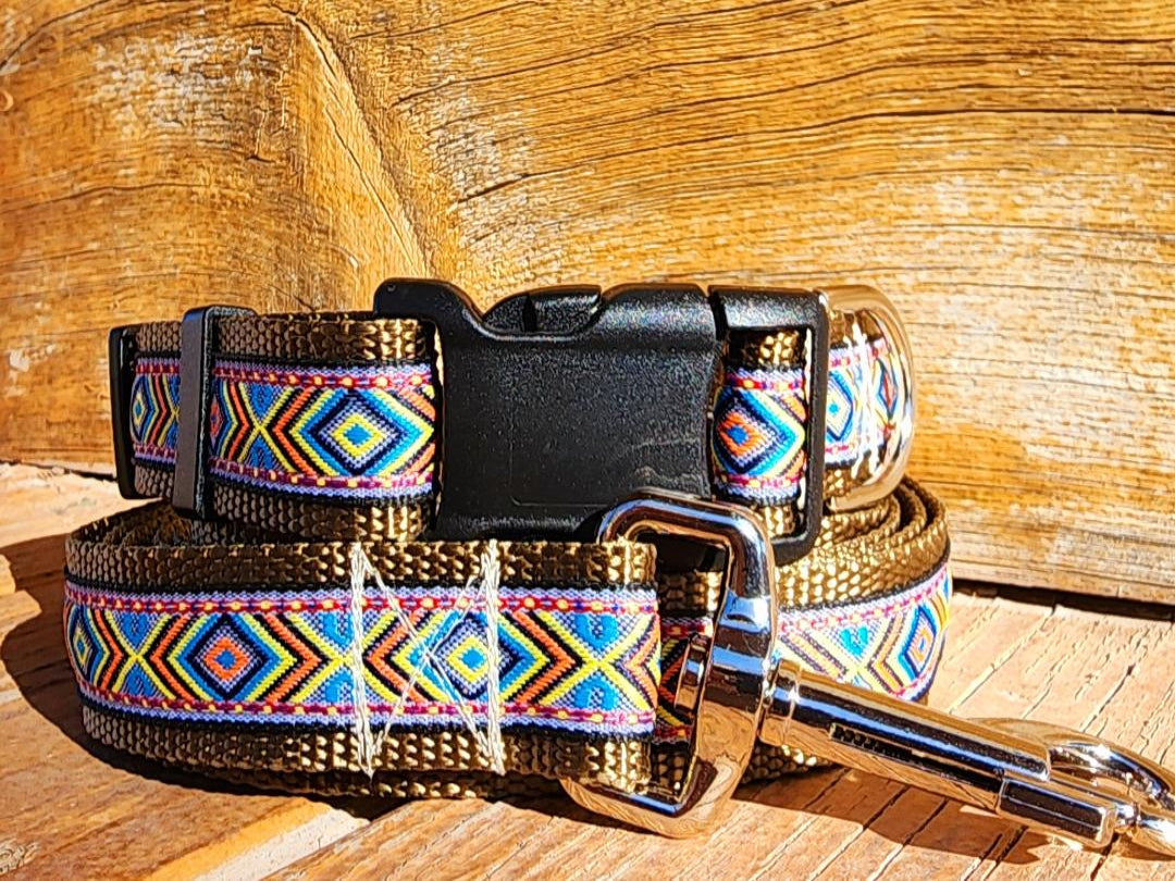 1" Tan Southwest Dog Collar, Leash, or Martingale 1" Wide image 0