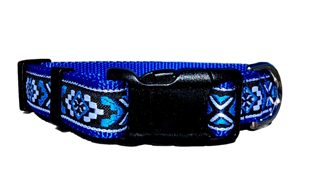 1" Bright Blue Southwest Dog Collar or Leash
