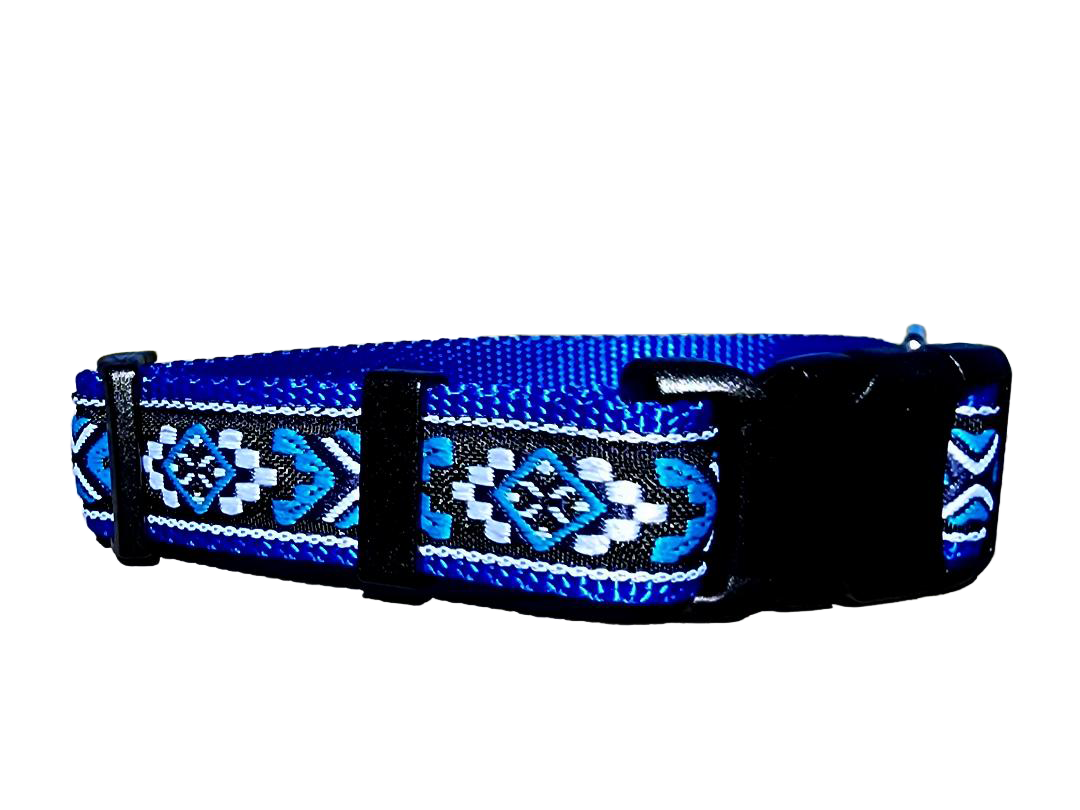 1" Bright Blue Southwest Dog Collar or Leash
