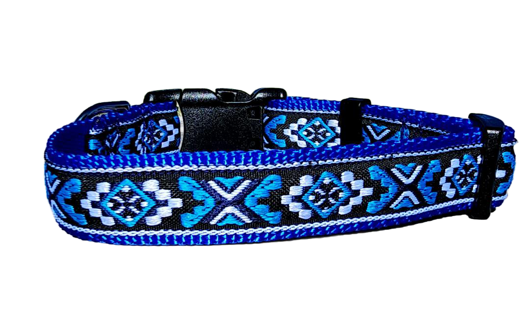 1" Bright Blue Southwest Dog Collar or Leash