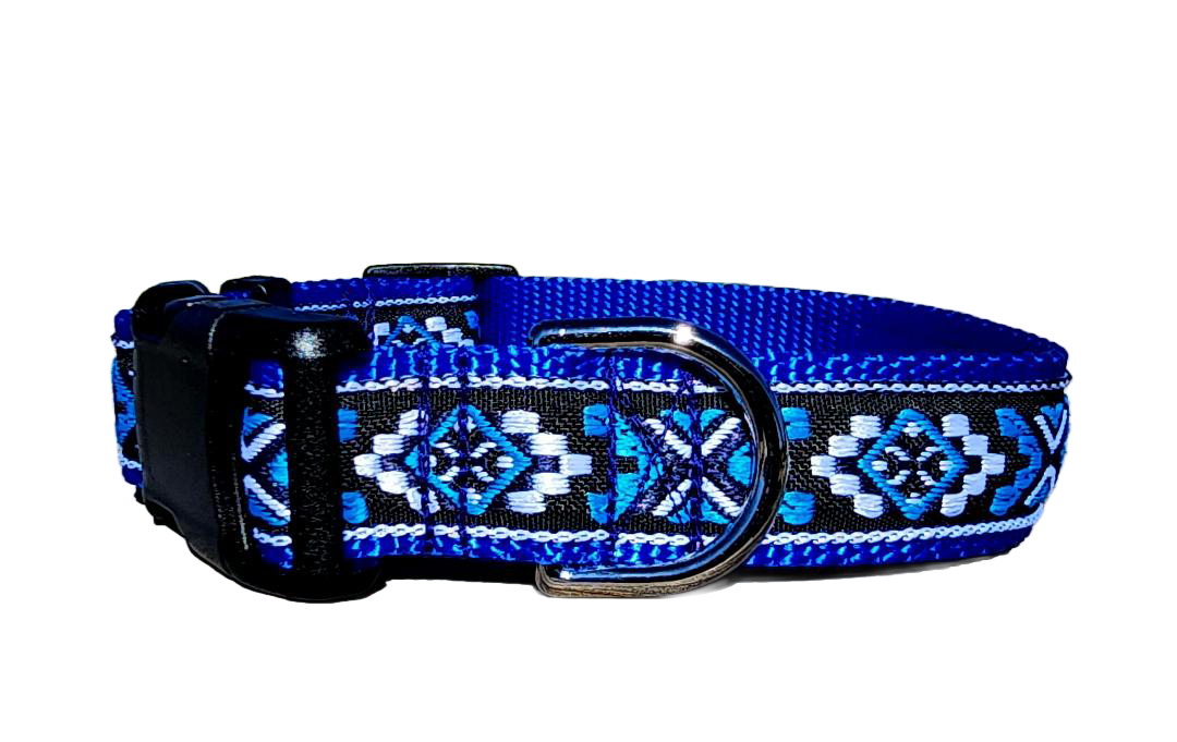 1" Bright Blue Southwest Dog Collar or Leash