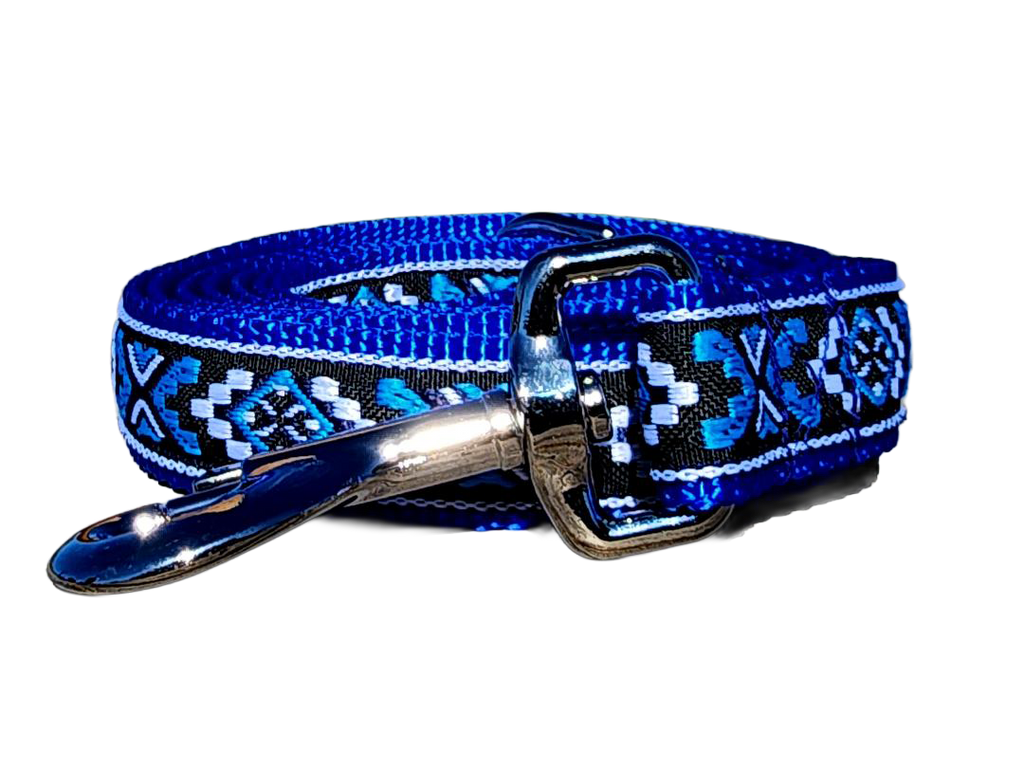 1" Bright Blue Southwest Dog Collar or Leash