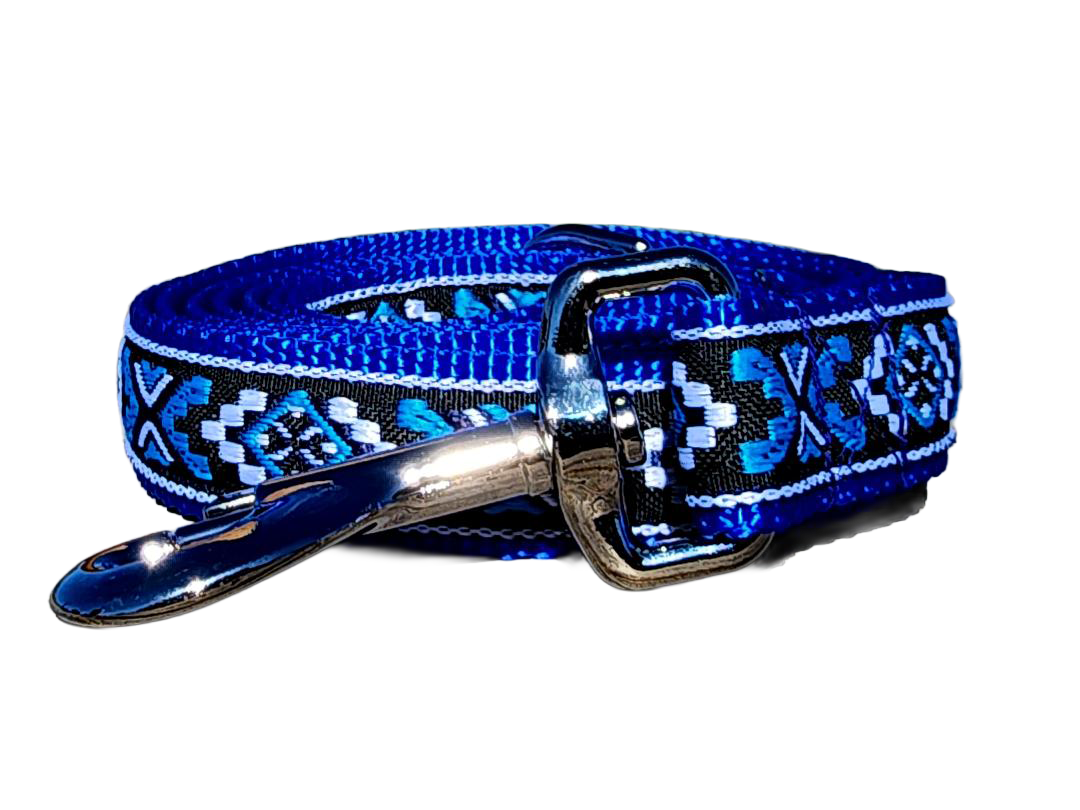 1" Bright Blue Southwest Dog Collar or Leash
