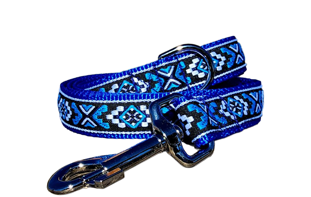 1" Bright Blue Southwest Dog Collar or Leash