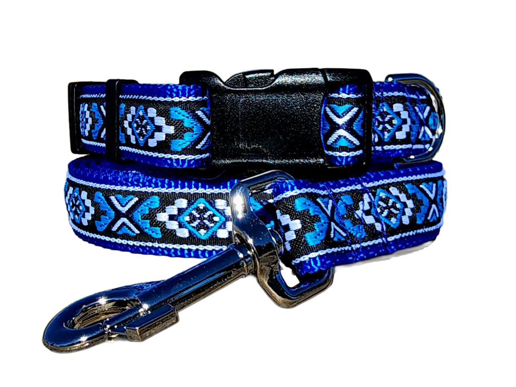 1" Bright Blue Southwest Dog Collar or Leash