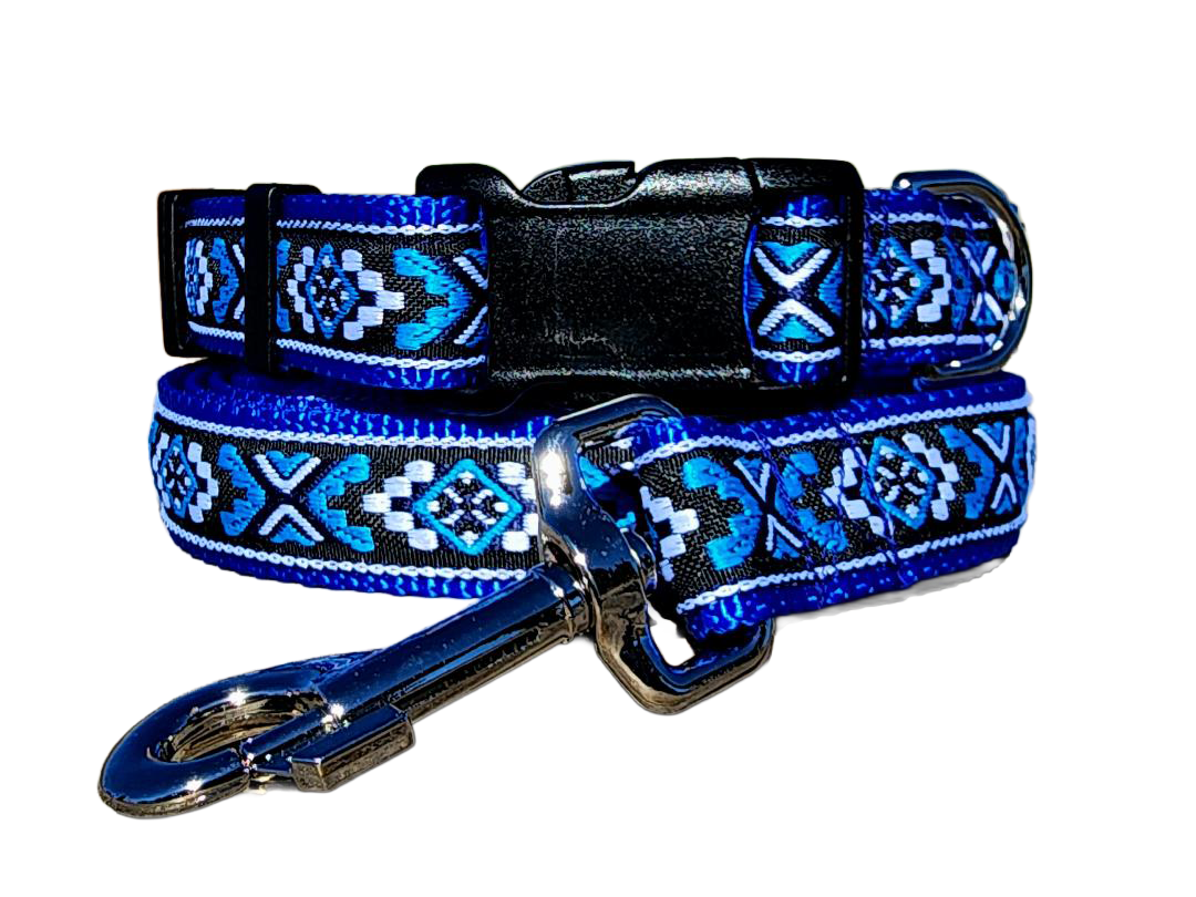 1" Bright Blue Southwest Dog Collar or Leash