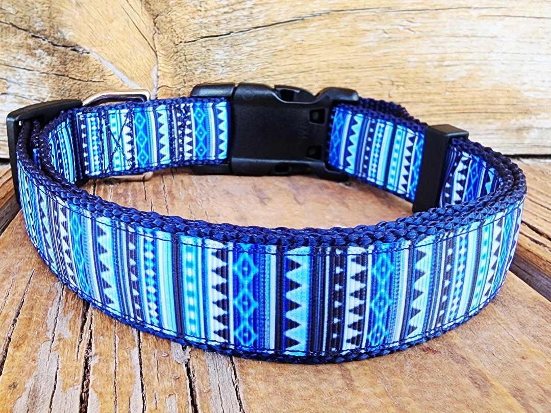 1" Blue Tribal Dog Collar, Leash, or Martingale image 2