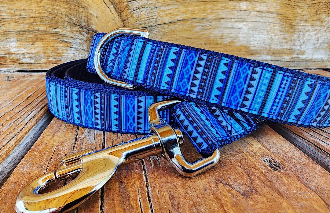 1" Blue Tribal Dog Collar, Leash, or Martingale image 1
