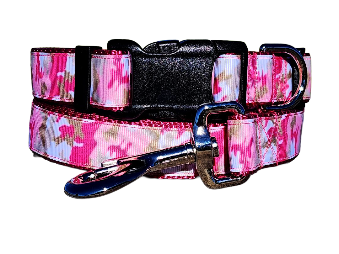 1" Pink Camo Dog Collar or Leash