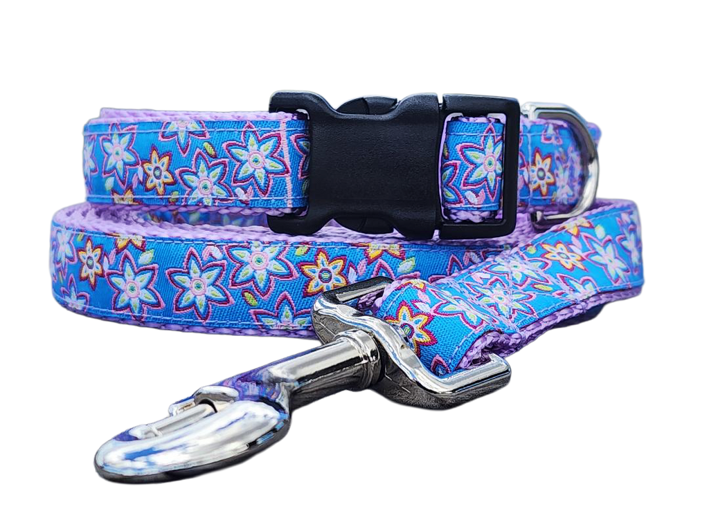 3/4" Lilac Floral Dog Collar or Leash