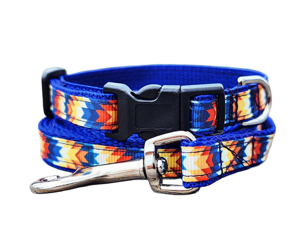 1/2" Blue Southwestern Dog Collar or Leash