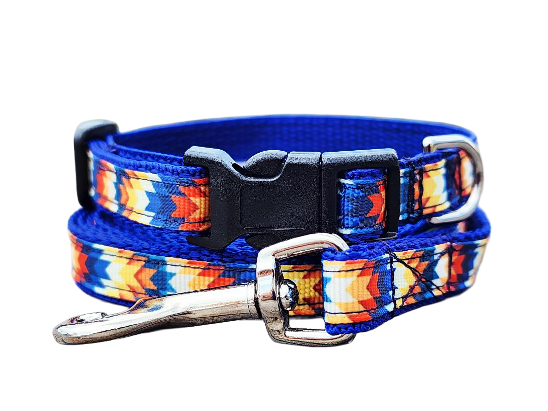 1/2" Blue Southwestern Dog Collar or Leash