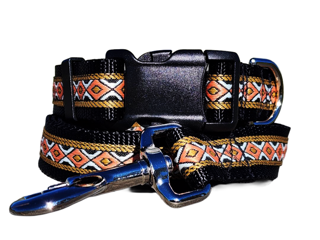 1" Black Southwest Dog Collar or Leash