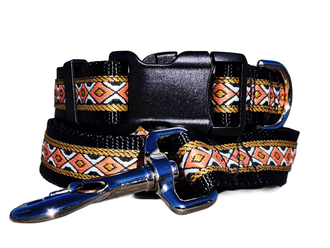 1" Black Southwest Dog Collar or Leash