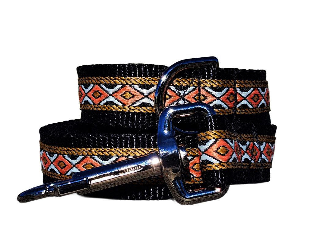 1" Black Southwest Dog Collar or Leash