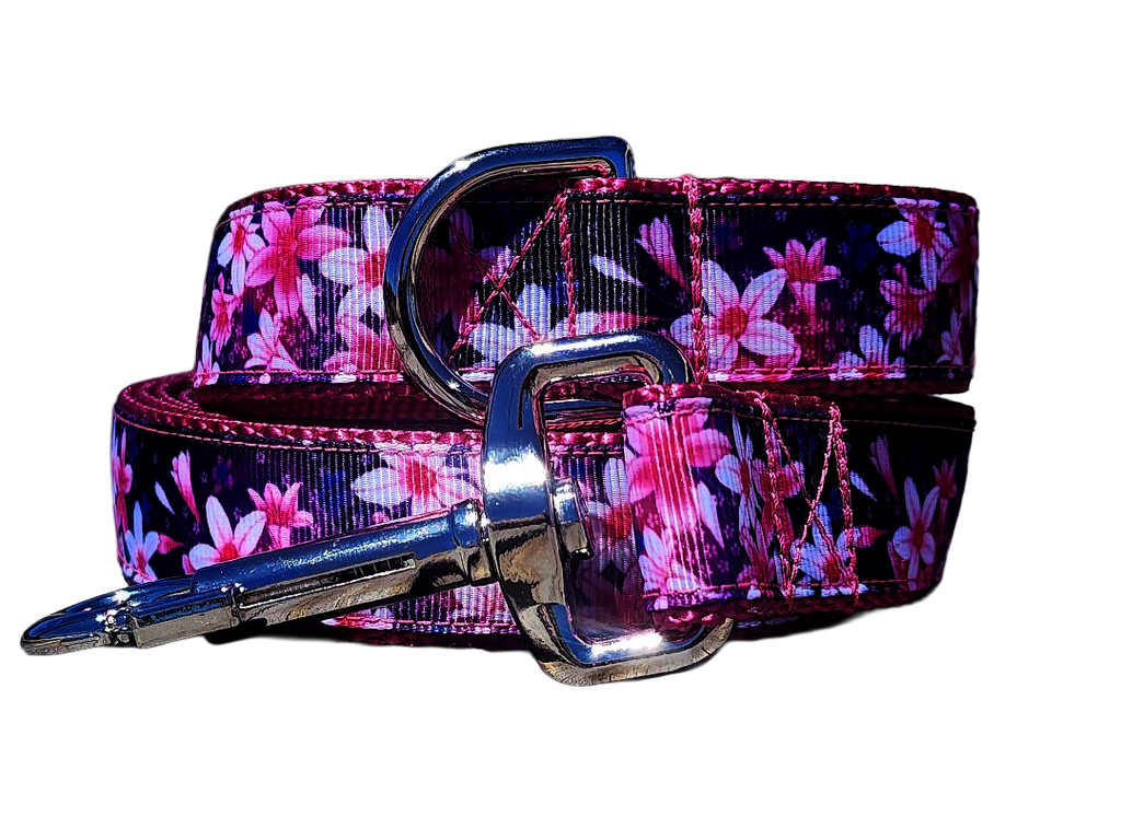 1" Pink Floral Dog Collar or Leash