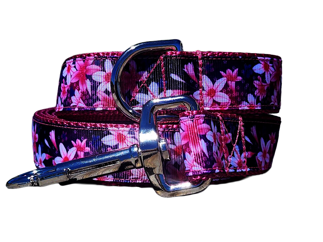 1" Pink Floral Dog Collar or Leash