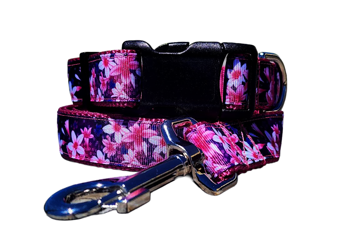1" Pink Floral Dog Collar or Leash