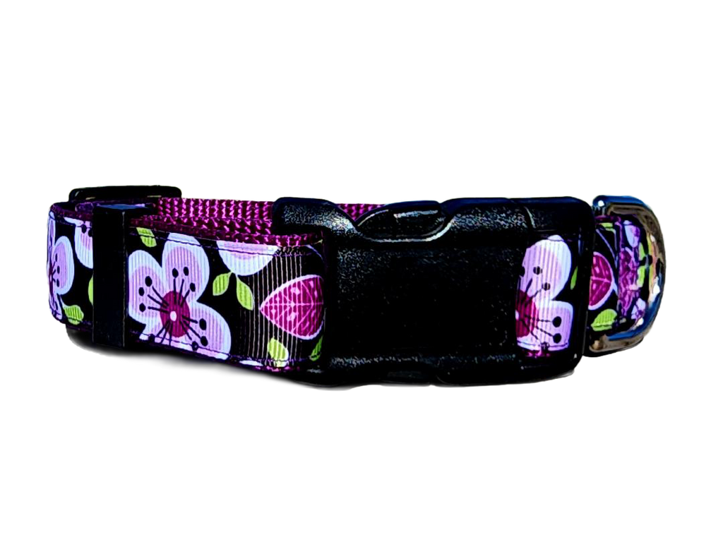 1" Purple Floral Dog Collar or Leash