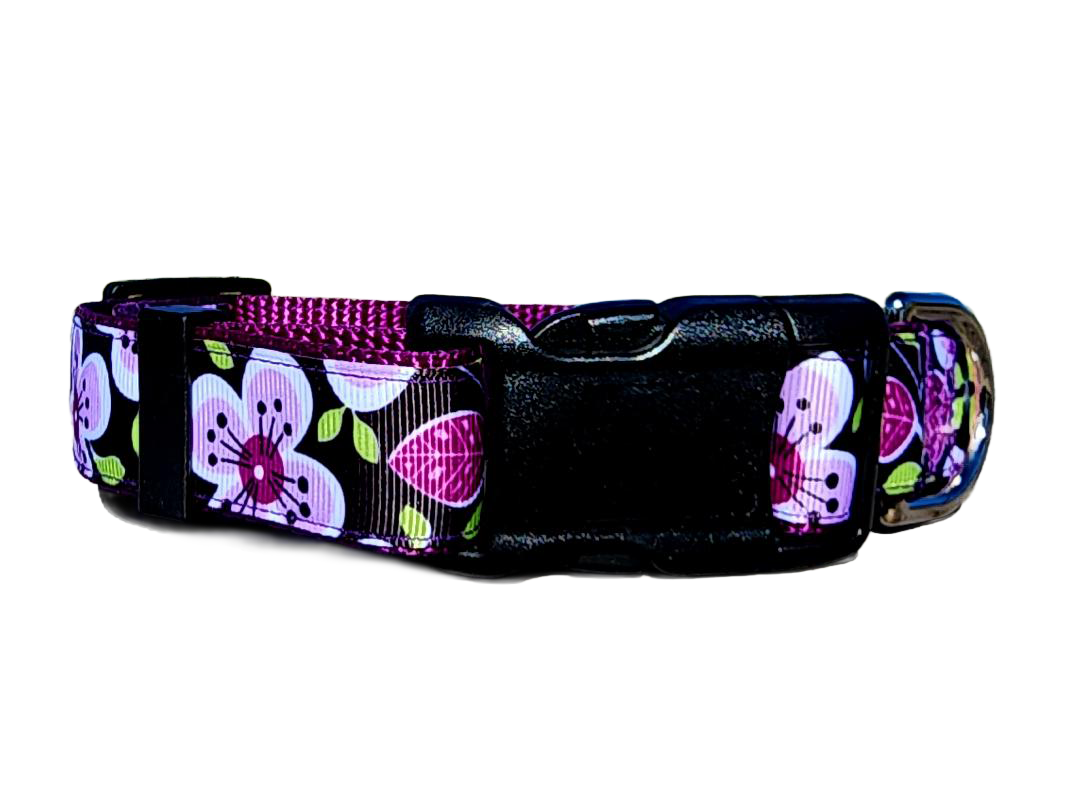 1" Purple Floral Dog Collar or Leash