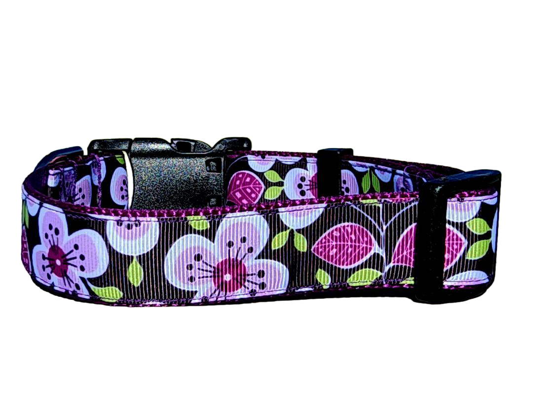 1" Purple Floral Dog Collar or Leash
