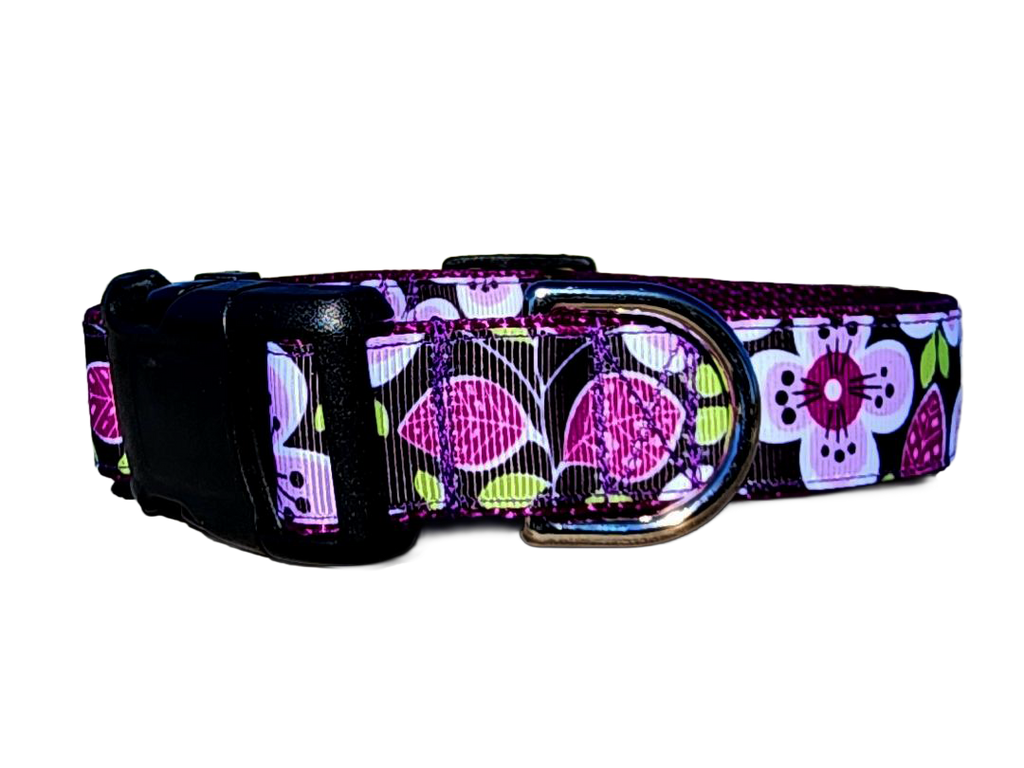 1" Purple Floral Dog Collar or Leash