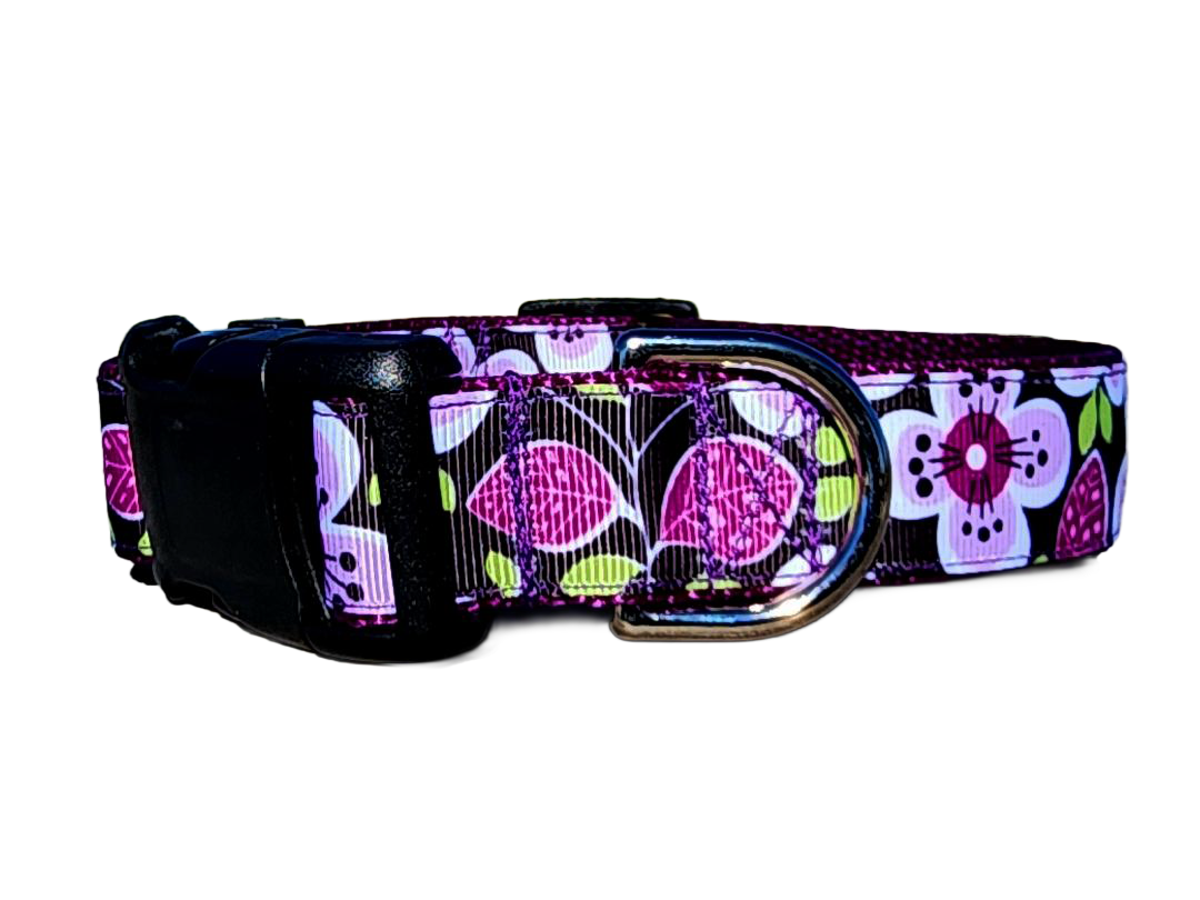 1" Purple Floral Dog Collar or Leash