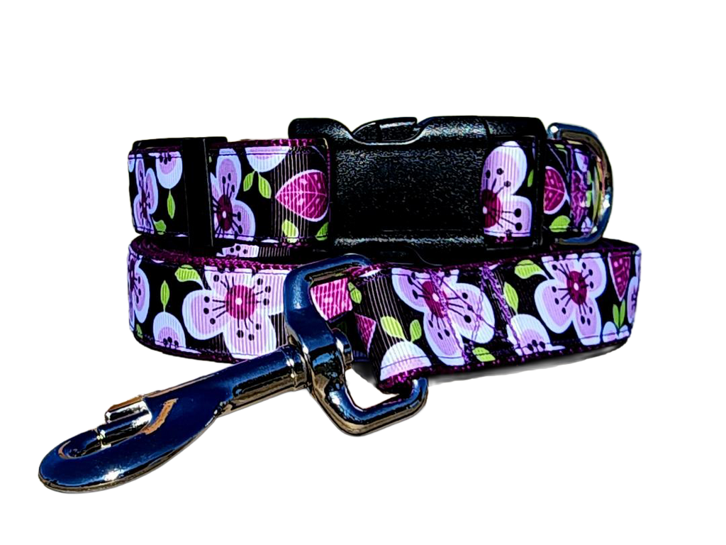 1" Purple Floral Dog Collar or Leash